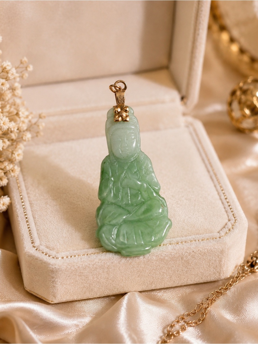Vintage Green Jade / Jadeite Buddha Pendant | Spiritual Protection Amulet